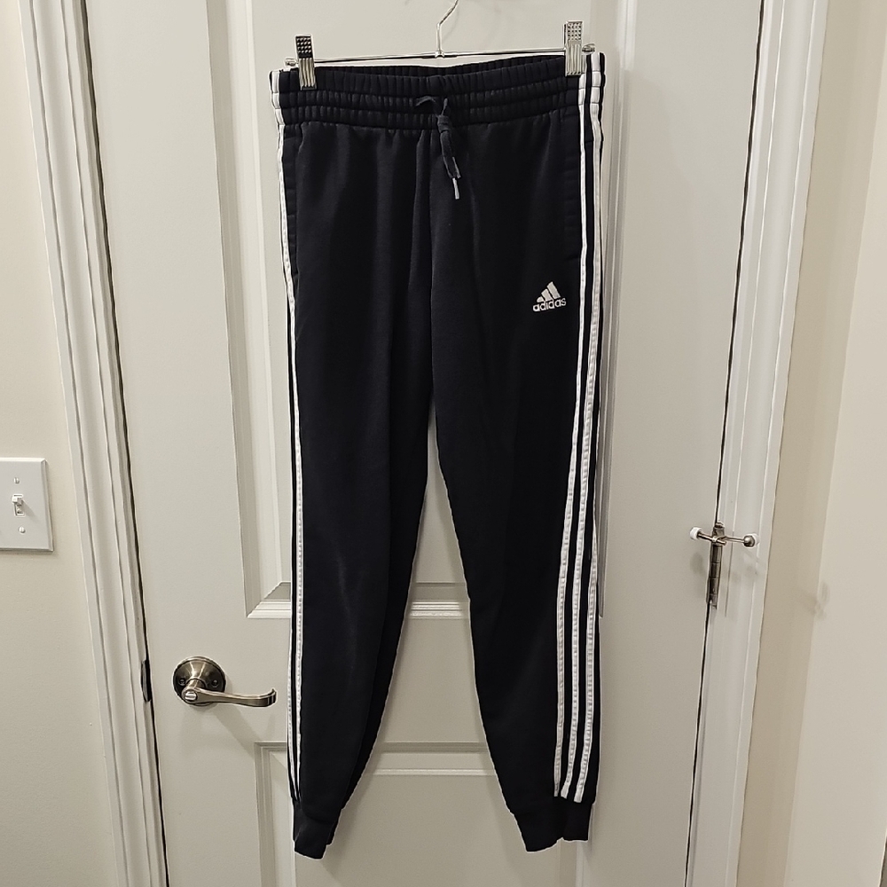 Adidas Kids Black Sweatpants with White Stripes
